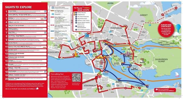 Stockholm Hop On Hop Off mapa wycieczek autobusowych