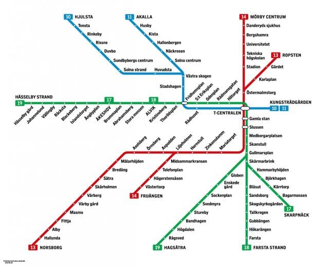 Mapa stacji metra w Sztokholmie