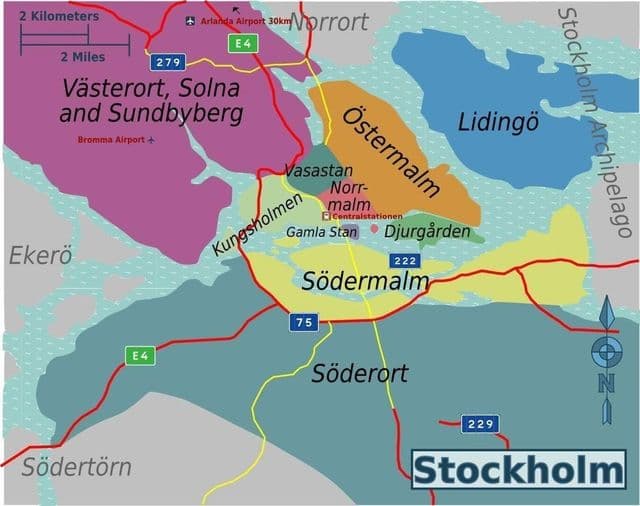 Mapa dzielnic Sztokholmu