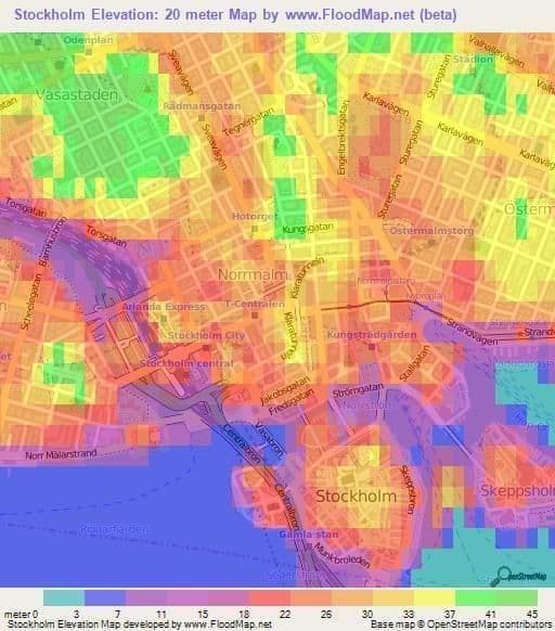 Mapa wysokościowa Sztokholmu